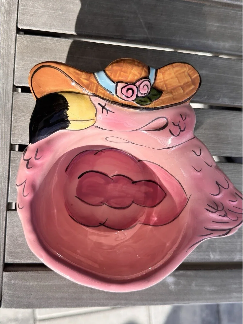 Heather Goldminc Blue Sky Clayworks Flamingo Bowl 2010 Ceramic Pink Hat beach